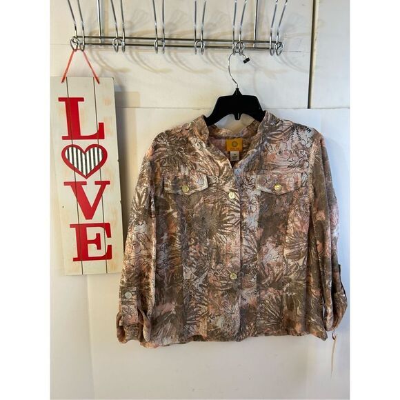 Ruby Rd shirt top pink blush rayon blend button top jacket silver thread new $54 - Picture 1 of 11